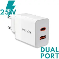 Echos 25W Dualport USB-C + USB-A Schnellladegerät | QC3.0, PD und PPS | Sehr breite Kompatibilität | Kompatibel mit Apple iPhone 12/13/14, Samsung Galaxy S20/21/22, Google Pixel, uvm. | weiß