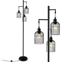 Goplus 3-flammige Stehleuchte, Standleuchte mit Lampenschirm & Fußschalter, Stehlampe mit Metallbasis, StandLampe Leseleuchte für Wohnzimmer