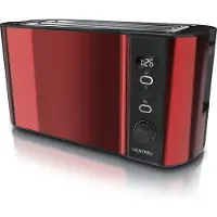 Arendo Toaster, 2 lange Schlitze, für 4 Scheiben, 1500 W, Langschlitz, Brötchenaufsatz, Wärmeisolierendes Gehäuse, Display, rot