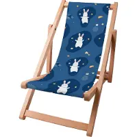 Dreamroots Kinder Liegestuhl klappbar Holz, bis zu 130 kg, Sonnenliege klappbar mit 3-stufiger Neigungsregulierung der Rückenlehne,Rabbit in the Space