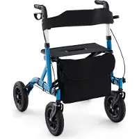 Goplus Rollator faltbar & höhenverstellbar mit 24cm Rädern, Gehhilfe bis zu 160kg, Gehwagen Laufhilfe Aluminium mit Griffe Sitz Tasche Stockhalter