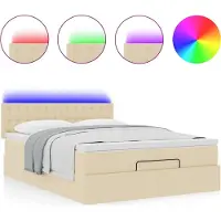 Syfax Ottomane Bett mit Matratze & LEDs Creme 140x190 cm Stoff