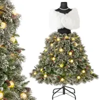 Costway Künstlicher Weihnachtsbaum in Schneiderpuppen-Optik, Tannenbaum mit 50 LED-Leuchtkugeln, 36 natürlichen Tannenzapfen, Schal & Halskette