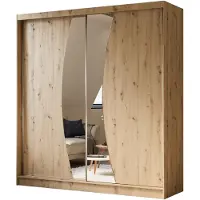 Beautysofa Schwebetürenschrank VOX II 200 cm – Kleiderschrank mit Schubladen, Spiegel & Schiebetüren (Eiche Artisan)