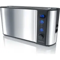 Arendo Toaster, 1 langer Schlitz, für 2 Scheiben, 1000 W, Langschlitz, Brötchenaufsatz, Wärmeisolierendes Gehäuse, Display, silber