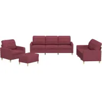 vidaXL 4-tlg. Sofagarnitur mit Kissen Weinrot Stoff