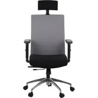 Stema Drehbarer ergonomischer Bürostuhl RIVERTON F/H/AL, verstellbare Armlehnen, Kopfstütze, Aluminiumbasis, verschiebbarer Sitz (vorne-hinten), Schwarz/Grau