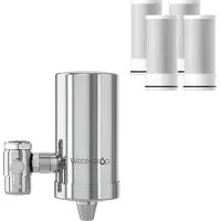 Waterdrop WD-FC-06 Wasserhahn aus Rostfreiem Stahl, Kohleblock Wasserfiltersystem, Leitungswasserfilter, Entfernt Chlor (4 Filter Enthalten)