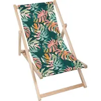 Dreamroots Liegestuhl klappbar Holz,bis zu 130 kg, Sonnenliege klappbar mit 3-stufiger Neigungsregulierung der Rückenlehne, Tropical Abstract Leaves