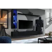 AEA Garnitur Wohnzimmer Wohnwand 250 cm Schwarz Einrichtung Holzmöbel Wandschrank
