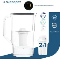 Wessper Wasserfilterkanne 3,3 Liter mit LED-Zählwerk Classic Filterkaraffe kompatibel mit Brita Classic Filter - schwarz | 3x Filter enthalten