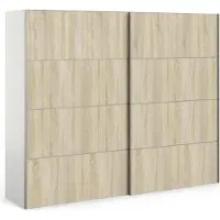 Dmora Kleiderschrank 2 Türen Anthe, Schlafzimmermöbel, Schrank, Garderobe, 243x64 h202 cm, Weiß und Eiche