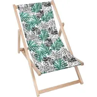 Dreamroots Liegestuhl klappbar Holz bis zu 130 kg, Sonnenliege klappbar mit 3-stufiger Neigungsregulierung der Rückenlehne, Green And Black Monstera