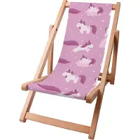 Dreamroots Kinder Liegestuhl klappbar Holz, bis zu 130 kg, Sonnenliege klappbar mit 3-stufiger Neigungsregulierung der Rückenlehne, Unicorns and Cloud