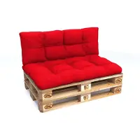 Pokar Palettenkissen mit schöner Steppung Auflage Palettensofa, Größe:Set Sitzkissen 120x80 + Rückenkissen 120x40, Farbe:Rot - Wasserdicht