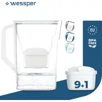 Wessper Kühlschrank-Wasserfilterkanne D3 Slim AquaMax 2,7 L WeiB + 10 Filter – kompatibel mit Brita Maxtra
