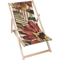 Dreamroots Liegestuhl klappbar Holz bis zu 130 kg, Sonnenliege klappbar mit 3-stufiger Neigungsregulierung der Rückenlehne, Floral Retro Vibes