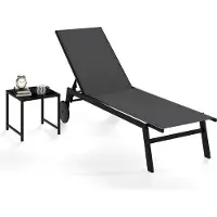 Costway Sonnenliege mit Beistelltisch, Gartenliege Liegestuhl mit verstellbarer Rückenlehne, schnelltrocknendem Stoff & Rollen, Rollliege bis 150kg