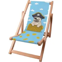 Dreamroots Kinder Liegestuhl klappbar Holz, bis zu 130 kg, Sonnenliege klappbar mit 3-stufiger Neigungsregulierung der Rückenlehne, Pirate Pug