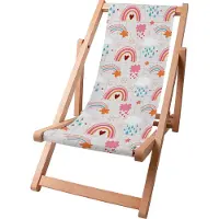Dreamroots Kinder Liegestuhl klappbar Holz, bis zu 130 kg, Sonnenliege klappbar mit 3-stufiger Neigungsregulierung der Rückenlehne, Pink Rainbow