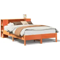 Syfax Massivholzbett mit Regal ohne Matratze Wachsbraun 140x190 cm