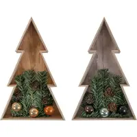 BURI 3D LED Holz-Weihnachtsbaum 28 cm Holztanne Weihnachten Leuchtbaum Tischdeko Echtholz