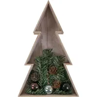 BURI 3D LED Holz-Weihnachtsbaum 28 cm Holztanne Weihnachten Leuchtbaum Tischdeko Echtholz