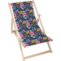 Dreamroots Liegestuhl klappbar Holz, Buchenholz bis zu 130 kg, Sonnenliege klappbar mit 3-stufiger Neigungsregulierung der Rückenlehne, Spring Flowers