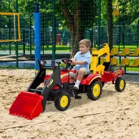 Costway Trettraktor, Kinder Traktor mit Abnehmbarer Anhänger & Grabschaufel, Kindertraktor bis 35 kg belastbar, Sitzbagger für Kinder ab 3 Jahren Rot
