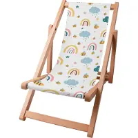 Dreamroots Kinder Liegestuhl klappbar Holz,bis zu 130 kg, Sonnenliege klappbar mit 3-stufiger Neigungsregulierung der Rückenlehne, Rainbow and Bee