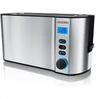 Arendo Toaster, 2 lange Schlitze, für 4 Scheiben, 1500 W, Langschlitz, Brötchenaufsatz, Wärmeisolierendes Gehäuse, Display, silber