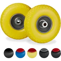 Relaxdays 2x Sackkarrenrad, pannensichere Vollgummireifen, 3.00-4" Stahlfelge, 20mm Achse, 100kg, 260 x 85 mm, gelb-grau