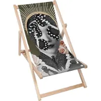 Dreamroots Liegestuhl klappbar Holz, bis zu 130 kg, Sonnenliege klappbar mit 3-stufiger Neigungsregulierung der Rückenlehne, Woman with Butterfly Face