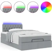 Syfax Ottoman-Bett mit Matratze & LEDs Hellgrau 120x200 cm Stoff