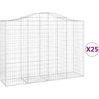 vidaXL Gabionen mit Hochbogen 25Stk. 200x50x140/160cm Verzinktes Eisen