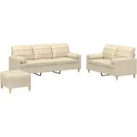 vidaXL 3-tlg. Sofagarnitur mit Kissen Creme Stoff
