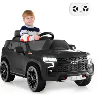 Costway Chevrolet Elektroauto für Kinder, Elektrofahrzeug für Kinder ab 3 Jahren (Schwarz)