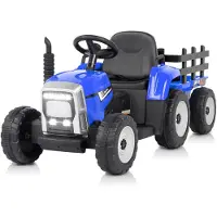FCH 12V 7Ah Elektrotraktor mit abnehmbarem Anhänger und 2,4G Fernbedienung, Kinder Aufsitztraktor mit LED Lichtern, Musik, Hupe & USB Funktionen, Blau