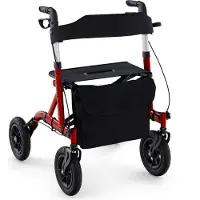 Costway 2in1 Rollator mit Sitz faltbar, Gehhilfe 6-fach höhenverstellbar Gehwagen bis 136kg Alu Rot