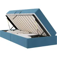 Syfax Aufbewahrungsbett mit Matratze Dunkelblau 90 x 190 cm Samt