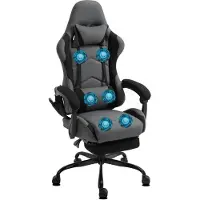 Delman Gaming Stuhl Racing Stuhl Bürostuhl Computerstuhl Massagefunktion mit 6 Vibirationspunkten Chefsessel atmungsaktive Stoff Fußstütze 0036 Grau