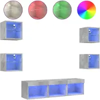 Syfax 7-tlg. Wohnwand mit LED-Beleuchtung Betongrau Holzwerkstoff