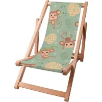 Dreamroots Kinder Liegestuhl klappbar Holz bis zu 130 kg, Sonnenliege klappbar mit 3-stufiger Neigungsregulierung der Rückenlehne, Monkey on Jungle