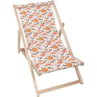 Dreamroots Liegestuhl klappbar Holz bis zu 130 kg, Sonnenliege klappbar mit 3-stufiger Neigungsregulierung der Rückenlehne, Orange Calendula