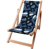 Dreamroots Kinder Liegestuhl klappbar Holz bis zu 130 kg, Sonnenliege klappbar mit 3-stufiger Neigungsregulierung der Rückenlehne, Whales