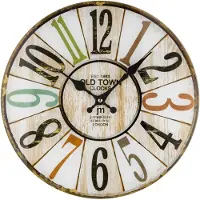 Lowell Wanduhr Vintage Retro 14878, Holzoptik, mehrfarbige Ziffern, gut ablesbar