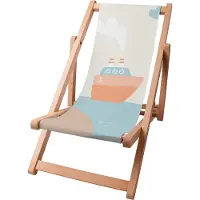 Dreamroots Kinder Liegestuhl klappbar Holz bis zu 130 kg, Sonnenliege klappbar mit 3-stufiger Neigungsregulierung der Rückenlehne, Orange Ship