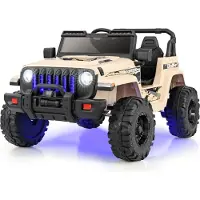 Costway Elektroauto, 12V Kinderauto Elektro mit 2,4G-Fernbedienung, MP3 & Musik, Hupe & Scheinwerfer, 2,6-6 km/h, Elektro Auto für Kinder 3+, Khaki