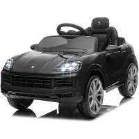 FCH Kinder Elektroauto 12V Kinderauto Elektrisch 2,4G-Fernbedienung, Porsche Cayenne Elektrofahrzeuge mit MP3, Musik, Hupe, LED-Leuchten (schwarz)
