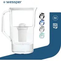 Wessper Wasserfilterkanne 2.8 L Kompatibel Mit Brita Classic , Wasser Filtersystem zur Reduzierung von Kalk, Chlor | + Wasserfilter Weiß